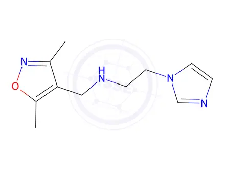 Chemical structure of N-((3,5-dimethylisoxazol-4-yl)methyl)-2-(1H-imidazol-1-yl)ethan-1-amine