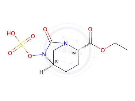 Chemical structure of (2S,5R)-ethyl 7-oxo-6-(sulfooxy)-1,6-diazabicyclo[3.2.1]octane-2-carboxylate