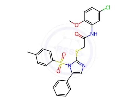 Chemical structure of N-(5-chloro-2-methoxyphenyl)-2-((5-phenyl-1-tosyl-1H-imidazol-2-yl)thio)acetamide