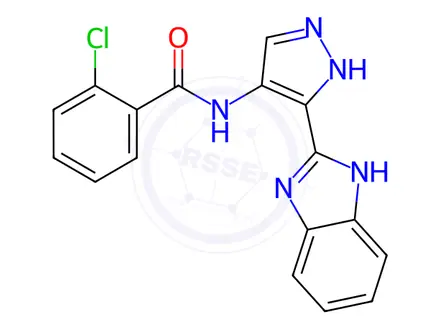 Chemical structure of N-(3-(1H-Benzo[d]imidazol-2-yl)-1H-pyrazol-4-yl)-2-chlorobenzamide