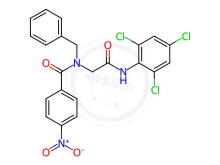 Chemical structure of N-benzyl-4-nitro-N-(2-oxo-2-((2,4,6-trichlorophenyl)amino)ethyl)benzamide