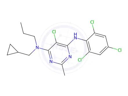 Chemical structure of 5-CHLORO-N-(CYCLOPROPYLMETHYL)-2-METHYL-N-PROPYL-N'-(2,4,6-TRICHLOROPHENYL)-4,6-PYRIMIDINEDIAMINE HYDROCHLORIDE