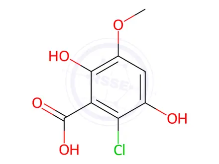 Chemical structure of 2-Chloro-3,6-dihydroxy-5-Methoxybenzoic acid