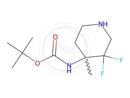 Chemical structure of Carbamic acid, N-(3,3-difluoro-4-methyl-4-piperidinyl)-,1,1-dimethylethyl ester