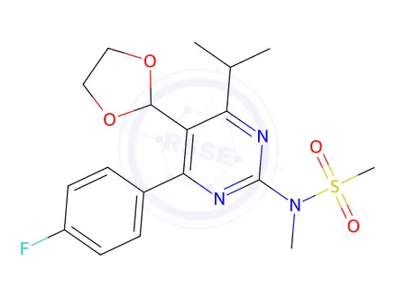 Chemical structure of N-[5-(1,3-Dioxolan-2-yl)-4-(4-fluorophenyl)-6-(1-methylethyl)-2-pyrimidinyl]-N-methylmethanesulfonamide