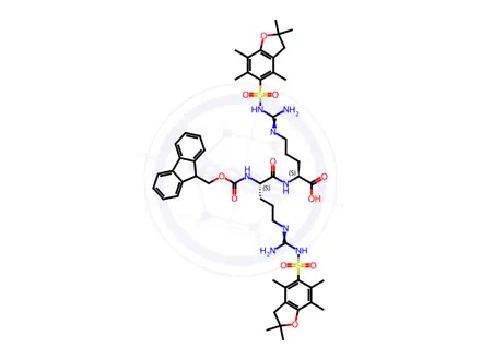 Chemical structure of Fmoc-Arg(Pbf)-Arg(Pbf)-OH