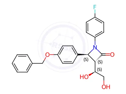 Chemical structure of (3S,4S)-4-(4-(Benzyloxy)phenyl)-3-((S)-1,2-dihydroxyethyl)-1-(4-fluorophenyl)azetidin-2-one