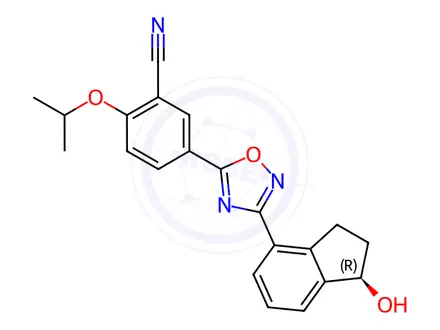 Chemical structure of (R)-5-(3-(1-Hydroxy-2,3-dihydro-1H-inden-4-yl)-1,2,4-oxadiazol-5-yl)-2-isopropoxybenzonitrile