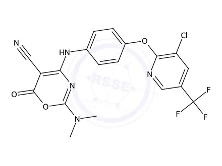 Chemical structure of 4-((4-((3-Chloro-5-(trifluoromethyl)pyridin-2-yl)oxy)phenyl)amino)-2-(dimethylamino)-6-oxo-6H-1,3-oxazine-5-carbonitrile