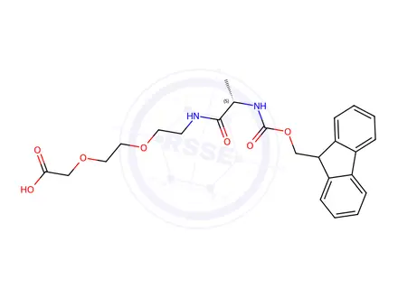 Chemical structure of (S)-1-(9H-fluoren-9-yl)-5-methyl-3,6-dioxo-2,10,13-trioxa-4,7-diazapentadecan-15-oic acid