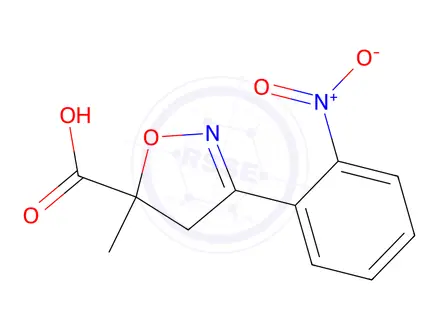 Chemical structure of 5-Methyl-3-(2-nitrophenyl)-4,5-dihydroisoxazole-5-carboxylic acid