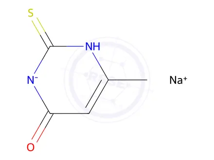 Chemical structure of 2,3-dihydro-6-methyl-2-thioxopyrimidin-4(1H)-one, monosodium salt