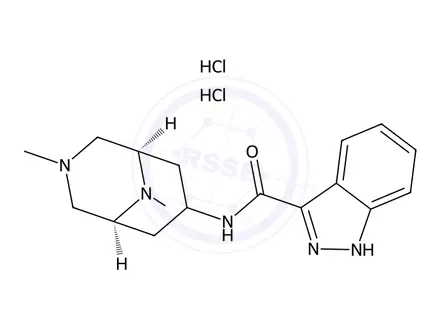 Chemical structure of N-[(1S,5R)-7,9-dimethyl-7,9-diazabicyclo[3.3.1]non-3-yl]-1H-indazole-3-carboxamide dihydrochloride
