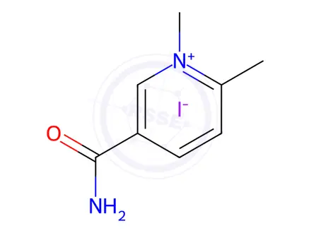 Chemical structure of 3-(Aminocarbonyl)-1,6-dimethyl-pyridinium Iodide