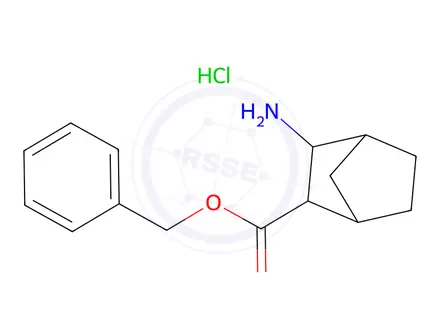 Chemical structure of benzyl 3-aminobicyclo[2.2.1]heptane-2-carboxylate hydrochloride