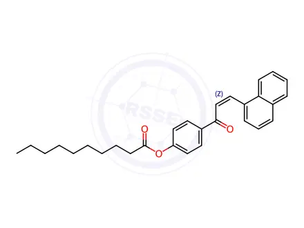 Chemical structure of 4-[(2Z)-3-(Naphthalen-1-yl)prop-2-enoyl]phenyl decanoate