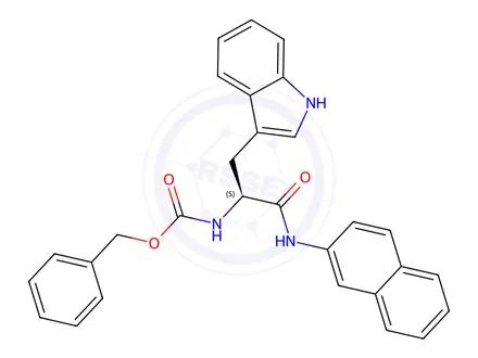 Chemical structure of (S)-Benzyl (3-(1H-indol-3-yl)-1-(naphthalen-2-ylamino)-1-oxopropan-2-yl)carbamate
