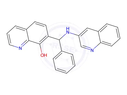 Chemical structure of 7-(Phenyl(quinolin-3-ylamino)methyl)quinolin-8-ol