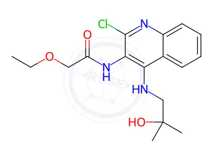 Chemical structure of N-{2-chloro-4-[(2-hydroxy-2-methylpropyl)amino]quinolin-3-yl}-2-ethoxyacetamide