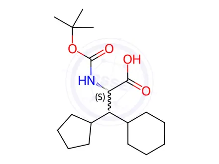 Chemical structure of (2S)-2-((tert-Butoxycarbonyl)amino)-3-cyclohexyl-3-cyclopentylpropanoic acid