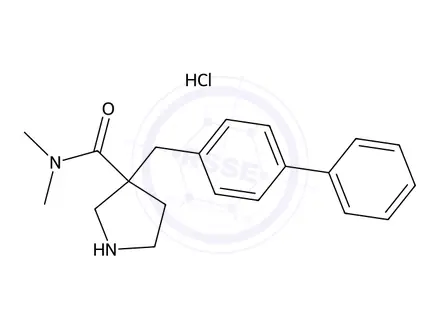Chemical structure of 3-Biphenyl-4-ylmethyl-pyrrolidine-3-carboxylic aciddimethylamide hydrochloride