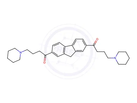 Chemical structure of 1,1'-(9H-fluorene-2,7-diyl)bis(4-piperidinobutan-1-one)
