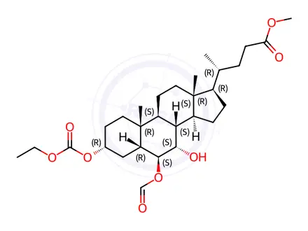 Chemical structure of (3α,5β,6β,7α)-3-[(Ethoxycarbonyl)oxy]-6-(formyloxy)-7-hydroxycholan-24-oic Acid Methyl Ester