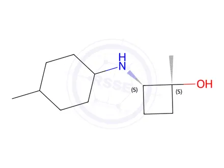 Chemical structure of (1S,2S)-1-Methyl-2-{[(1R,4R)-4-methylcyclohexyl]amino}cyclobutan-1-ol