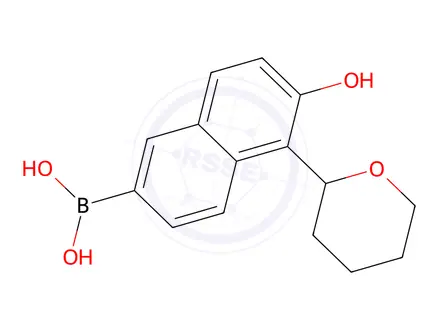 Chemical structure of (6-Hydroxy-5-(tetrahydro-2h-pyran-2-yl)naphthalen-2-yl)boronic acid