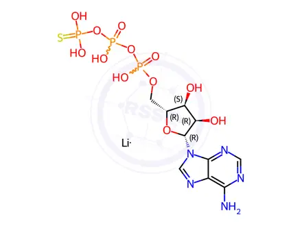 Chemical structure of Adenosine 5’-[Gamma-thio]triphosphate Tetralithium Salt / Adenosine 5′-(trihydrogen diphosphate), P′-anhydride with phosphorothioic acid, tetralithium salt