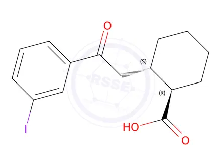 Chemical structure of (1R,2S)-2-(2-(3-iodophenyl)-2-oxoethyl)cyclohexane-1-carboxylic acid