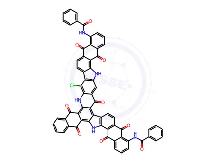 Chemical structure of N,N'-(14-chloro-5,6,7,12,13,17,22,23,25,28-decahydro-5,7,12,17,22,25,28-heptaoxonaphtho[2,3-c]bisnaphth[2',3':6,7]indolo[3,2-a:3',2'-i]acridine-1,18-diyl)bis(benzamide)