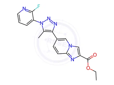 Chemical structure of Ethyl 6-(1-(2-fluoropyridin-3-yl)-5-methyl-1H-1,2,3-triazol-4-yl)imidazo[1,2-a]pyridine-2-carboxylate
