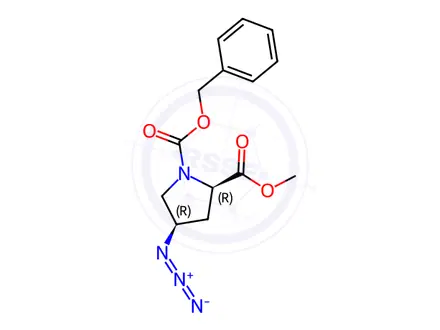 Chemical structure of O1-benzyl O2-methyl (2R,4R)-4-azidopyrrolidine-1,2-dicarboxylate