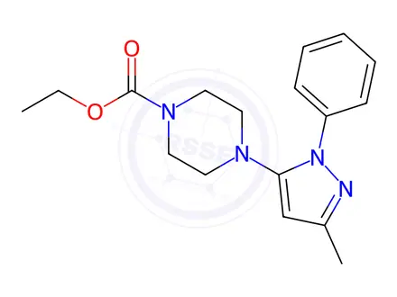 Chemical structure of Ethyl 4-(3-methyl-1-phenyl-1H-pyrazol-5-yl)piperazine-1-carboxylate