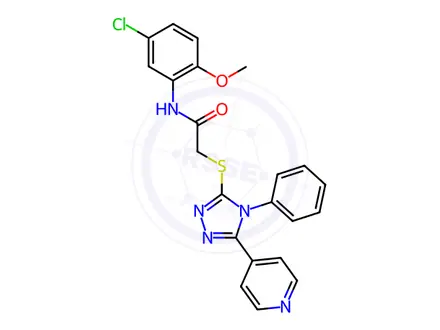 Chemical structure of N-(5-chloro-2-methoxyphenyl)-2-((4-phenyl-5-(pyridin-4-yl)-4H-1,2,4-triazol-3-yl)thio)acetamide