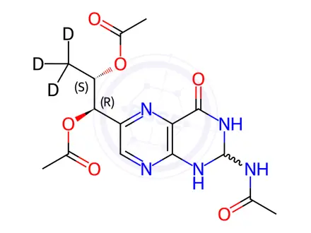 Chemical structure of 2,3-Dihydro-2-N-acetyl-1',2'-di-O-acetyl-biopterin-d3