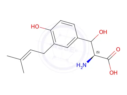 Chemical structure of 3-prenyl-beta-hydroxytyrosine
