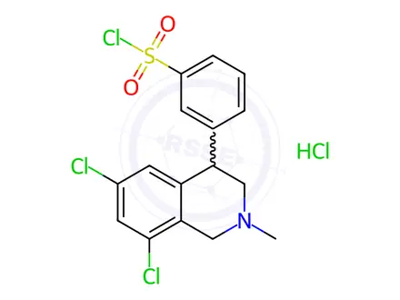 Chemical structure of 3-(6,8-Dichloro-2-methyl-1,2,3,4-tetrahydroisoquinolin-4-yl)benzenesulfonyl chloride hydrochloride
