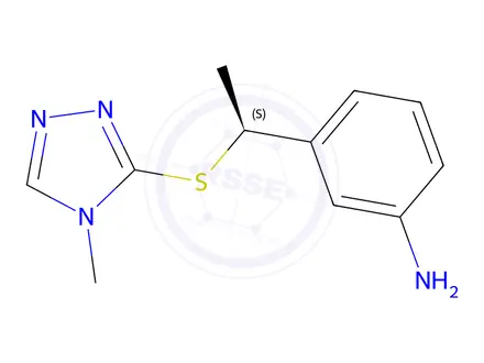 Chemical structure of (S)-3-(1-((4-Methyl-4H-1,2,4-triazol-3-yl)thio)ethyl)aniline