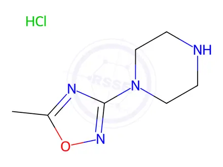 Chemical structure of 1-(5-methyl-1,2,4-oxadiazol-3-yl)piperazine hydrochloride