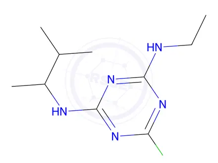 Chemical structure of 6-chloro-4-ethylamino-2-(3-methylbutan-2-yl)amino-triazine
