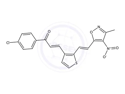 Chemical structure of 1-(4-Chlorophenyl)-3-(2-(2-(3-methyl-4-nitroisoxazol-5-yl)vinyl)thiophen-3-yl)prop-2-en-1-one