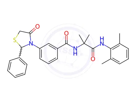 Chemical structure of Benzamide, N-[2-[(2,6-dimethylphenyl)amino]-1,1-dimethyl-2-oxoethyl]-3-(4-oxo-2-phenyl-3-thiazolidinyl)-(9CI)