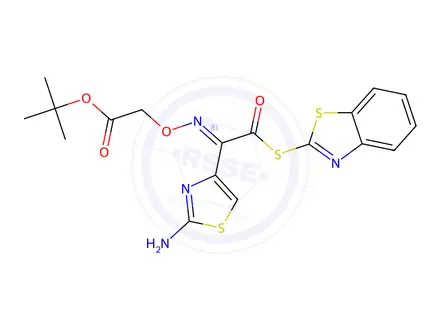 Chemical structure of (E)-tert-butyl 2-(((1-(2-aminothiazol-4-yl)-2-(benzo[d]thiazol-2-ylthio)-2-oxoethylidene)amino)oxy)acetate