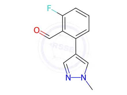 Chemical structure of Benzaldehyde, 2-fluoro-6-(1-methyl-1H-pyrazol-4-yl)-