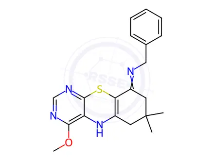 Chemical structure of N-Benzyl-7-methoxy-12,12-dimethyl-2-thia-4,6,9-triazatricyclo[8.4.0.0^{3,8}]tetradeca-1(14),3(8),4,6,9-pentaen-14-amine