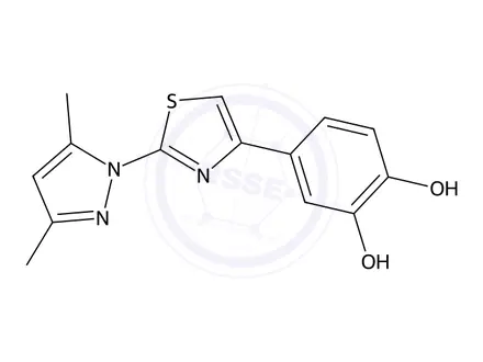 Chemical structure of 4-(2-(3,5-Dimethyl-1H-pyrazol-1-yl)thiazol-4-yl)benzene-1,2-diol