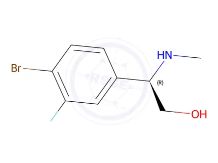 Chemical structure of (R)-2-(4-bromo-3-fluorophenyl)-2-(methylamino)ethan-1-ol