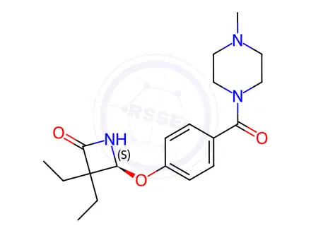 Chemical structure of (S)-3,3-diethyl-4-(4-(4-Methylpiperazine-1-carbonyl)phenoxy)azetidin-2-one